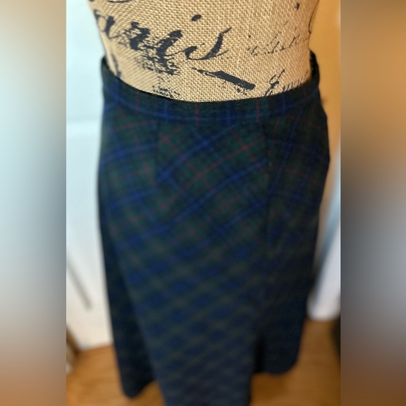 Michele Wool Blend Scottish Style Green Plaid Midi Skirt Size 10 - Picture 4 of 14